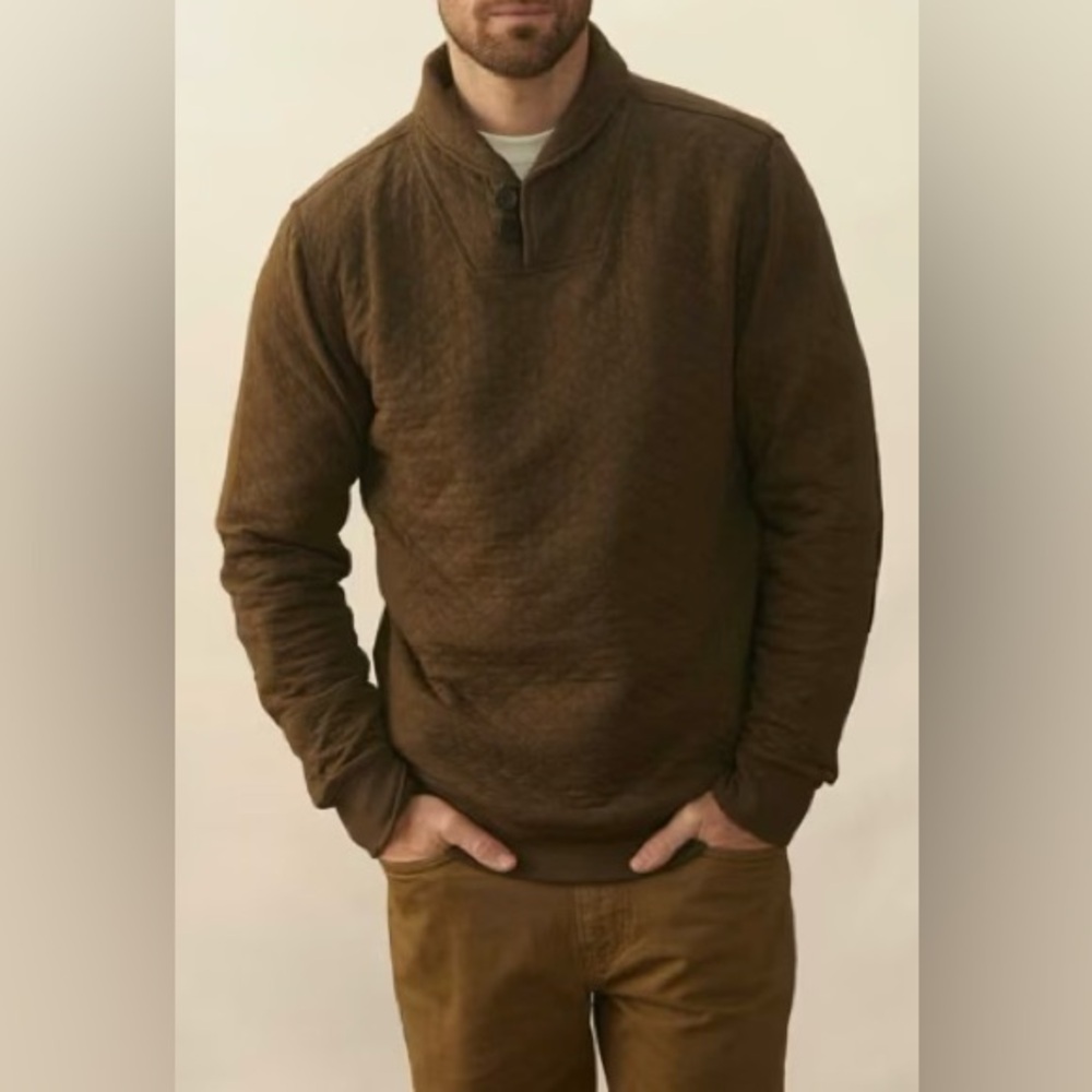 NWT Billy Reid Sweater XXL Brown Men's Diamond Quilt Shawl 2XL Elbow Patch Shirt